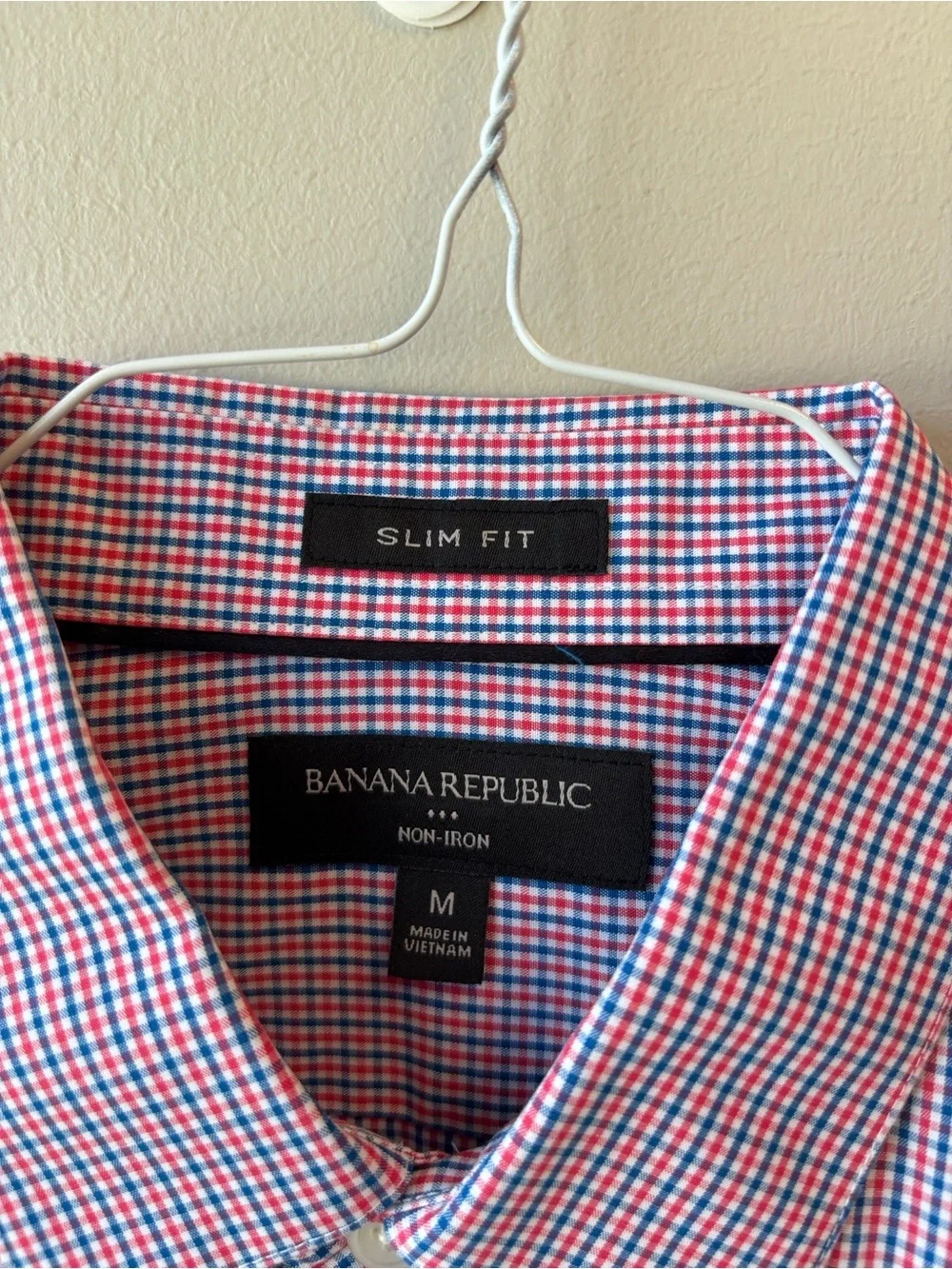Banana Republic Men's Slim-Fit Blue and Red Micro-Check Dress Shirt